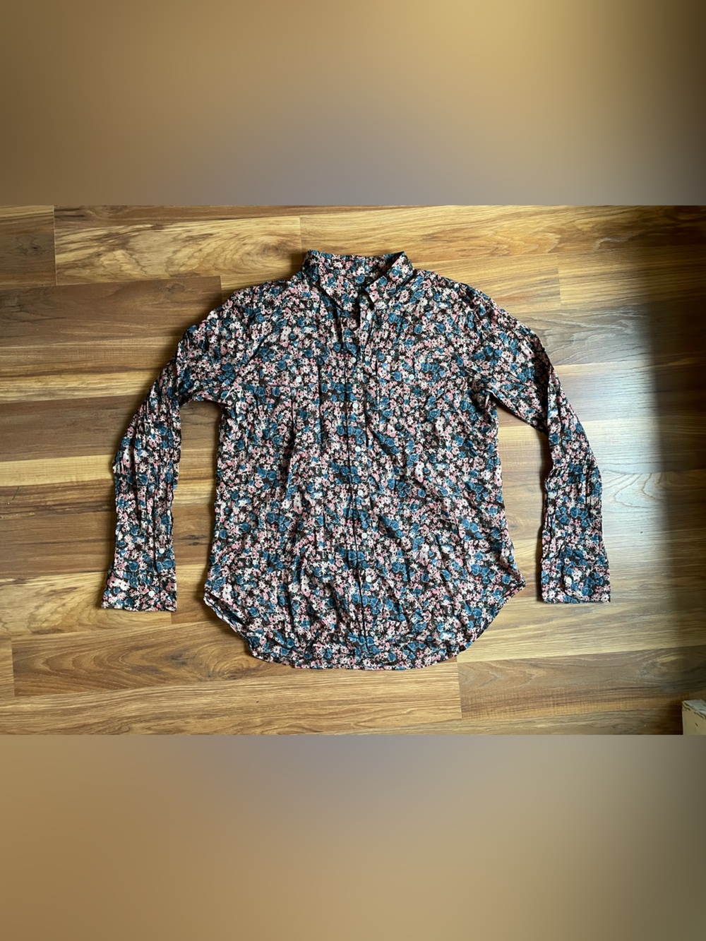Lauren Ralph Lauren Floral Button Front Blouse Top 100% Cotton Boho Romantic LG